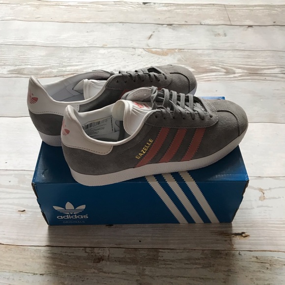 NIB Adidas Gazelle Gray W/ Pink Stripes - Picture 4 of 7